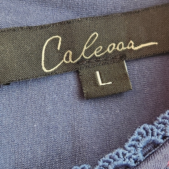 Calessa Top Women's L Navy Blue Cotton Red Embroidered Ethnic Boho 70s Relaxed - Picture 4 of 14